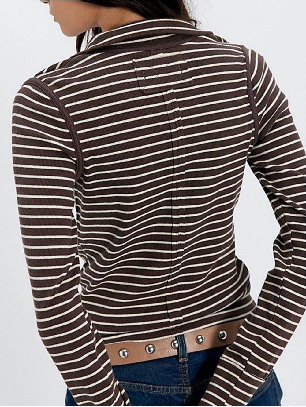 Free People We The Free Lake Henley Stripe Top Chocolate Combo M NWT $68 - Picture 3 of 6